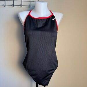 TYR Black Red Hexagon Performance One Piece Swimsuit Women Size 40 Training Pool